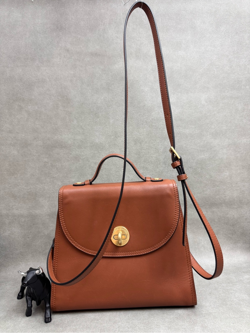 Spartina 449 Brown Leather Top-Handle Satchel with Gold Hardware - Picture 1 of 13